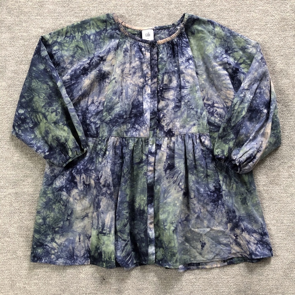 Cabi Blue/Green Tie-Dyed Balloon Sleeve Top